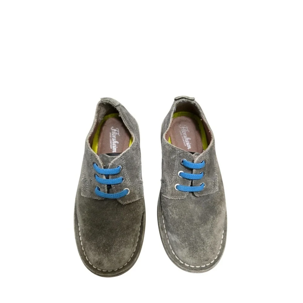 Florsheim Boys Gray Suede Granp Core Dressing Shoes With Blue Laces Size 1